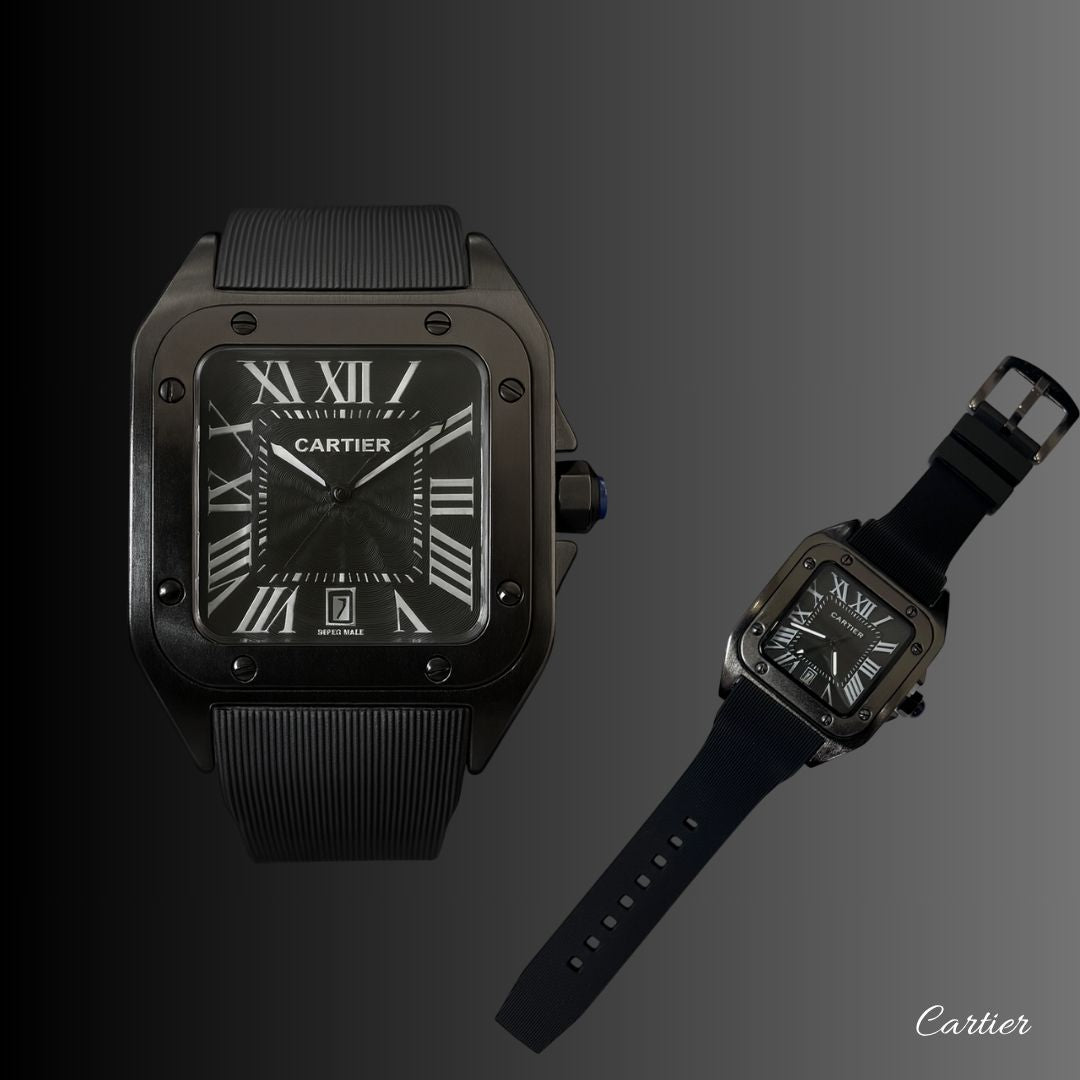 Cartier™ Santos Correa de Goma- Acero Elegante