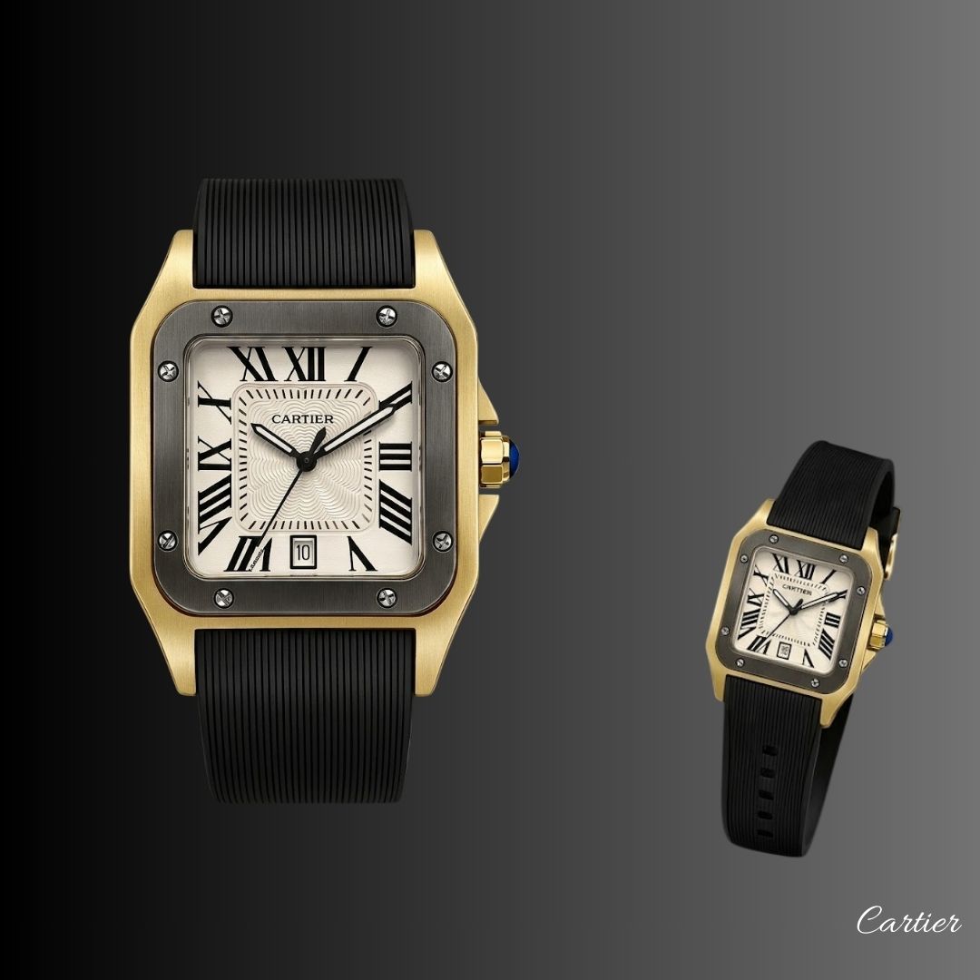Cartier™ Santos Correa de Goma- Acero Elegante