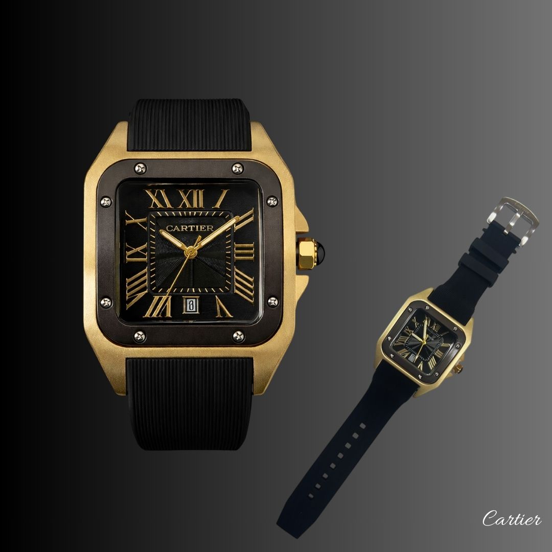 Cartier™ Santos Correa de Goma- Acero Elegante