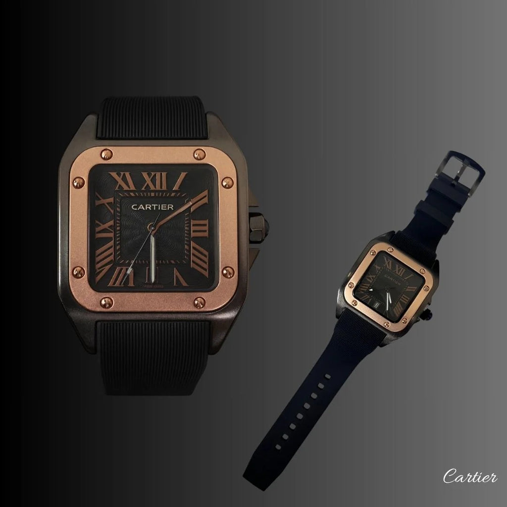 Cartier™ Santos Correa de Goma- Acero Elegante